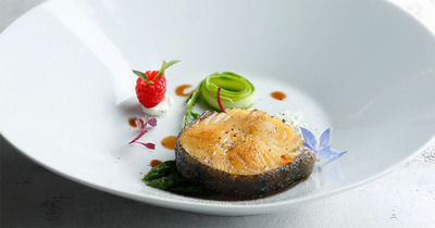 Alaskan Black Cod with Cream Sauce and Asparagus