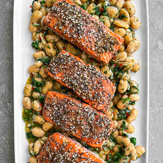 Za'atar Salmon with Herby Butter Beans
